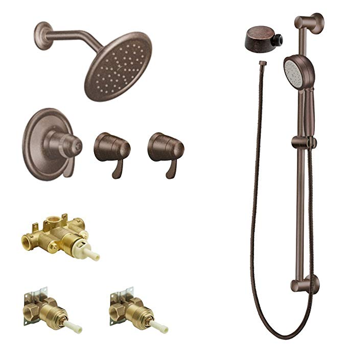 Moen KSPEX-H-TS270ORB 7-Inch Rainshower Vertical Spa Kit with Handheld Shower and Slide Bar, Oil Rubbed Bronze