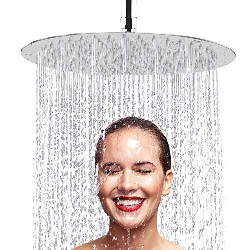 Shower Head, Gintenco High Pressure Rainfall Large 12 Inch Round Rain Shower Heads 360 Degrees Adjustable Fixed Polished Chrome Finished