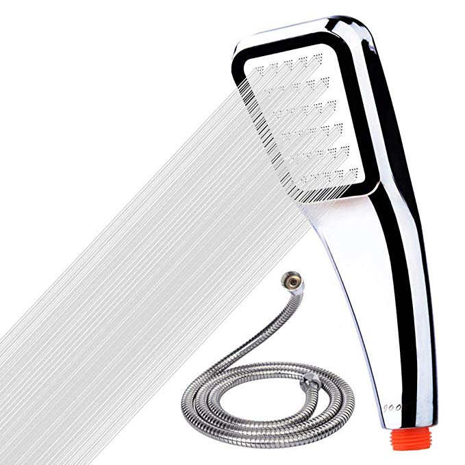 Hand Held Shower Head with long Hose - High Pressure Powerful Spray for the Ultimate Shower Spa Experience - Chrome Face