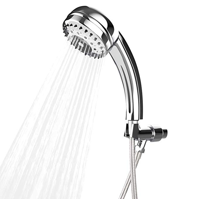 BATHWA 9 Spray Settings Handheld Shower Head Chrome Finish Adjustable Shower Head with Stainless Steel Hose, Silver