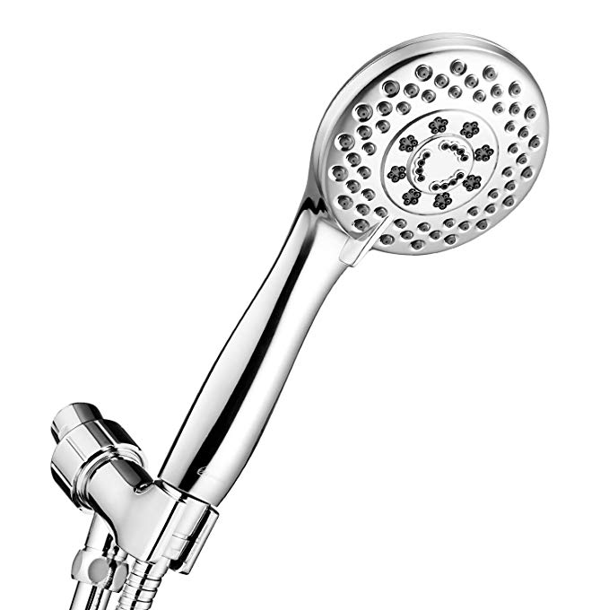 High Pressure Handheld Shower Head,Couradric 5-setting Power Showerhead with Removable Water Restrictor, Extra Long Stainless Steel Hose, Adjustable Bracket, 4