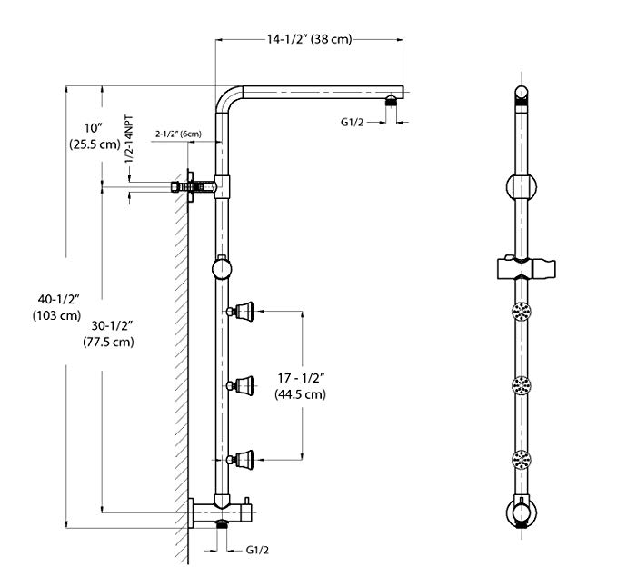 Blue Ocean 40.5” Stainless Steel SC5107 Retro-Fit Rain Shower System with Shower Head, Body Nozzles, and Adjustable Slide Bar, Brushed Finish