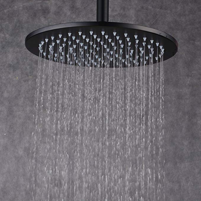 Ollypulse 12 Inch Round Ceiling Wall Mount Stainless Steel Rain Shower Head, Oil Rubbed Bronze Finish, Black