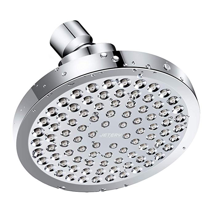 Shower Head - Rainfall High Pressure 6 Inch Showerhead, JETERY Universal Rain High Flow Fixed Luxury Chrome Replacement for Bathroom, Removable Water Restrictor for Best Spa and Relaxation