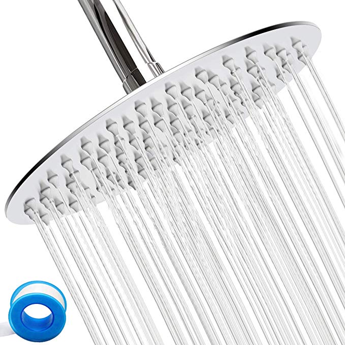 M.HOUSE High Pressure SPA Shower Head,Rainfall ShowerHead 8 inch Round,Ultra Thin,Stainless Steel 304,Chrome,With Swivel Ball,360 Degree Adjustable,Self-Cleaning Silicone Nozzle,Free Tephlone Tape