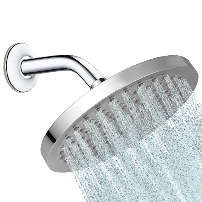 Round 8 inch Rainfall Shower Head - Fixed Wall or Ceiling Mounted Chrome Rain Showerhead, with Adjustable Stainless Steel Swivel Ball, Adding a Luxury Spa Waterfall Feel to Your Bathroom.