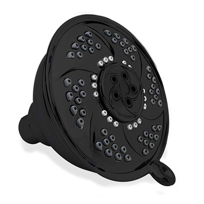 YOO.MEE High Pressure Massage Fixed Shower Head - Powerful Massage Jets x Spinning Bubbling Pulse - 6 Function Rain High Pressure Wall Mount Shower- Removable Water Restrictor - Matt Black Finish