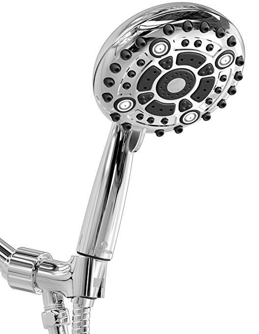 Aquarius Mist Handheld Shower Head With Hose (Extra Long) Spa Grade High Pressure Hand Held Showerhead wand With 6 Spray Settings – Adjustable Mount Holder & Teflon Tape - Chrome finish