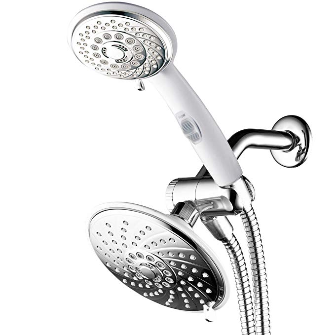 HotelSpa 30-Setting Ultra-Luxury 3 Way Rainfall Shower-Head/Handheld Shower Combo with Patented ON/OFF Pause Switch (Dual White/Chrome Finish)