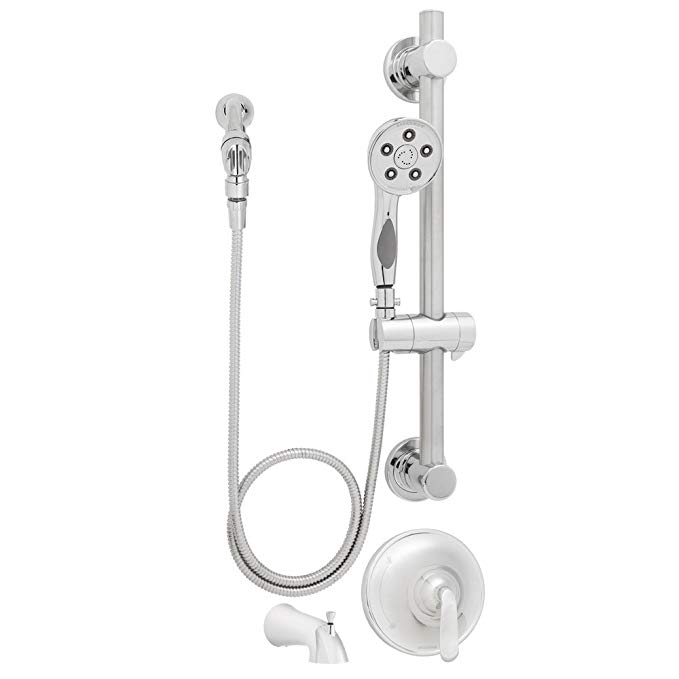 Speakman SM-7090-ADA-P Caspian Anystream Handheld Shower with Hose, Diverter Shower Valve and ADA Adjustable Grab Bar, Polished Chrome