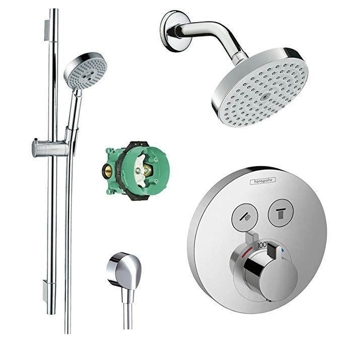 Hansgrohe Complete ShowerSelect Kit includes Handshower Wallbar, showerhead, 2-Function push-button Trim and Rough