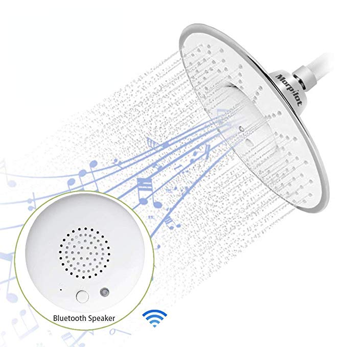 Morpilot Shower Head with Wireless Bluetooth Speaker, Fixed Bathroom Showerhead with High Pressure music Showerhead Jet, Removable Waterproof Shower Speaker - Built-in Mic to Play Music & Answer Calls