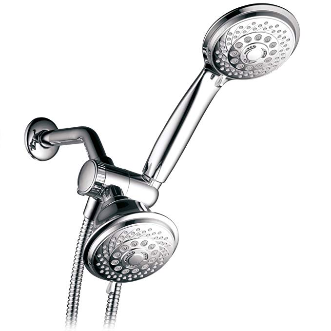 HotelSpa 30-Setting Dual Shower Heads Combo includes Overhead Showerhead and Handshower | 3-Way Water Diverter with Angle-Adjustable Bracket | Extra Long 6 ft. Stainless Steel Shower Hose