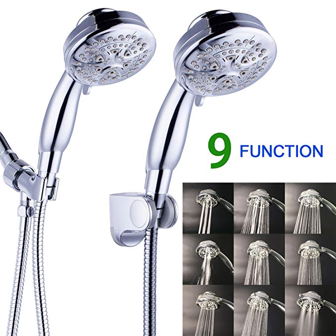 Hibbent Handheld Showerhead 9 Spray Setting - Luxury Spa Grade Powerful High Pressure Multifunction 4.2