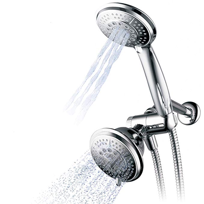 Hydroluxe Full-Chrome 24 Function Ultra-Luxury 3-way 2 in 1 Shower Head/Handheld Shower Combo - Use Two High Pressure Shower Heads Separately or Together as a Pampering Dual Showerhead Spa System!