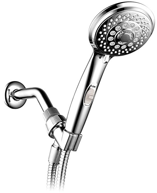 HotelSpa 7-Setting AquaCare Series Spiral Handheld Shower Head with Patented ON/OFF Pause Switch and 5-7 foot Stretchable Stainless Steel Hose (Premium Chrome)