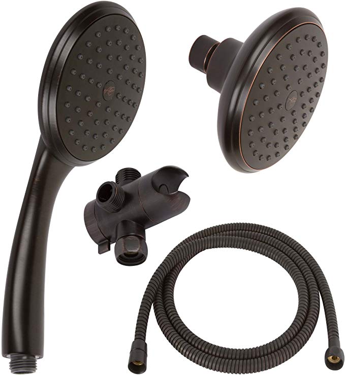 Shower Heads With Handheld Spray - Dual High Pressure Flow Hand Held & Fixed Showerheads Combo With Hose & Diverter And Double Removable Rainfall Spray Head - Oil-Rubbed Bronze