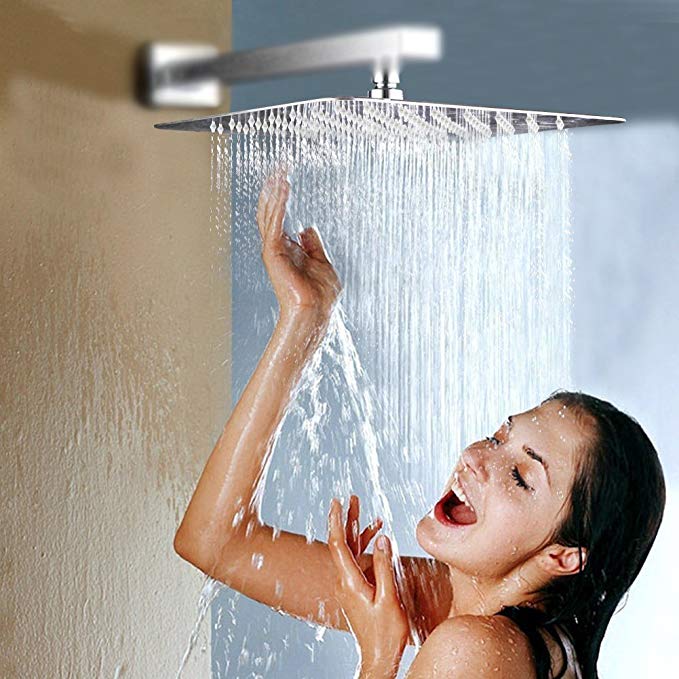 Luxury Square Rainfall Shower Head With 12 Inch Face Brass Swivel Joint Full 304 Stainless