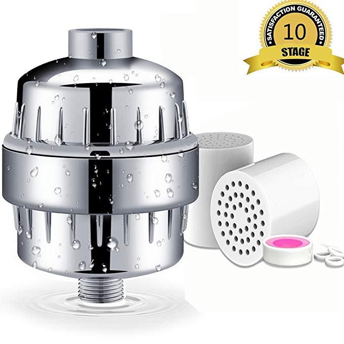 10-Stage Shower Filter Water Purifier Hard Water Softener with 2 Cartridges for Hard Water Removes Chlorine and Harmful Substances - Showerhead Filter High Output Promotes Healthy Hair and Softer Skin