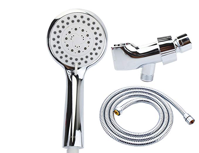 Xogolo Bathroom FIVE Setting Handheld Shower Head with Shower Hose & bracket, Polished Chrome, X254